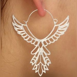 “Thunderbird” Phoenix Silver Guardian Angel Festival Native American Wing Hoops
